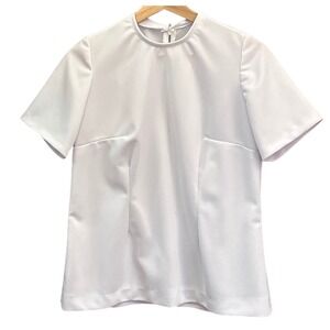 Vintage Courreges Short Sleeve Blouse Minimalist Corporate Core White Top, Chic